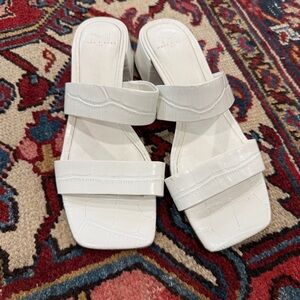 MARC FISHER White Croc-Embossed Slide Sandals